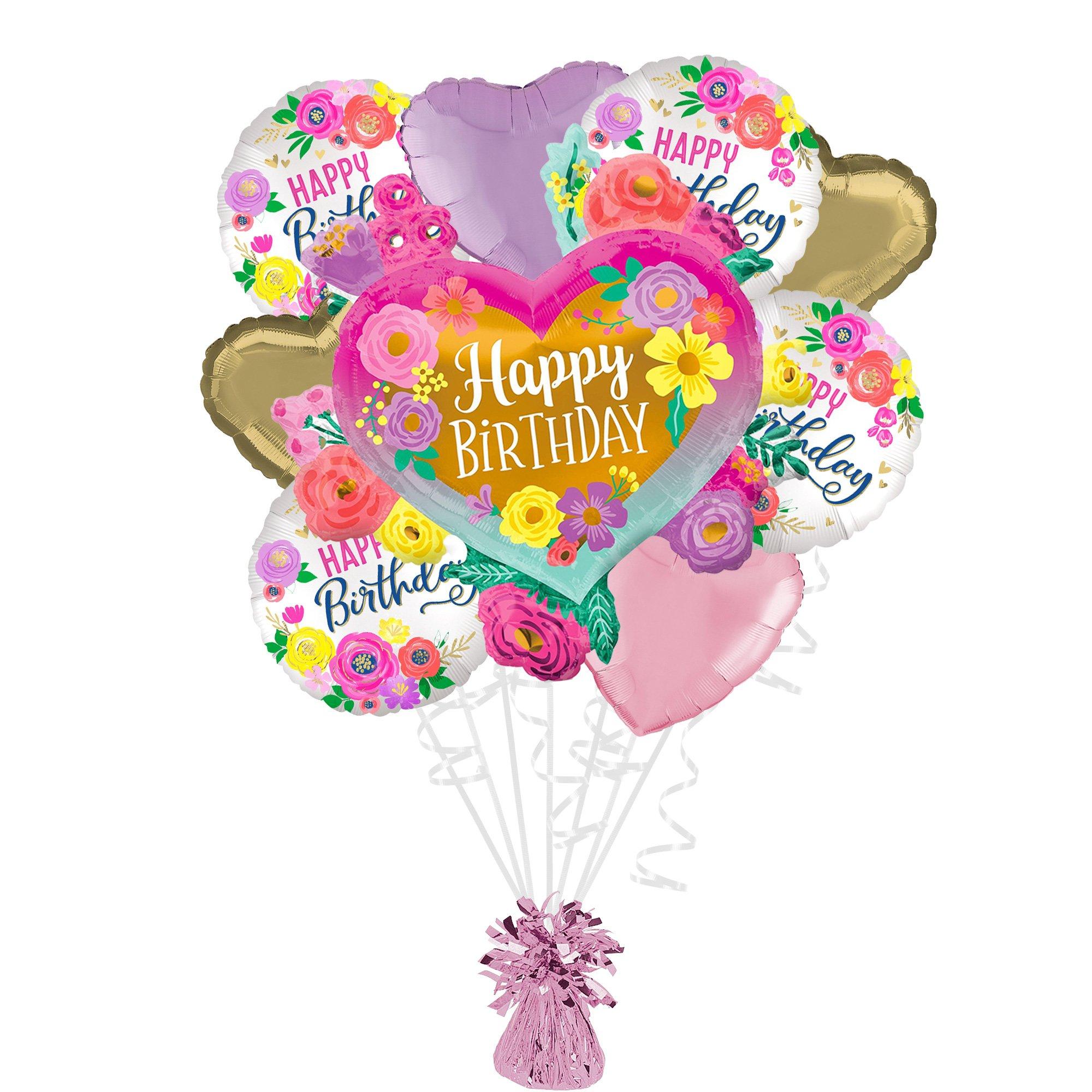 Painted Flowers Birthday Foil Balloon Bouquet